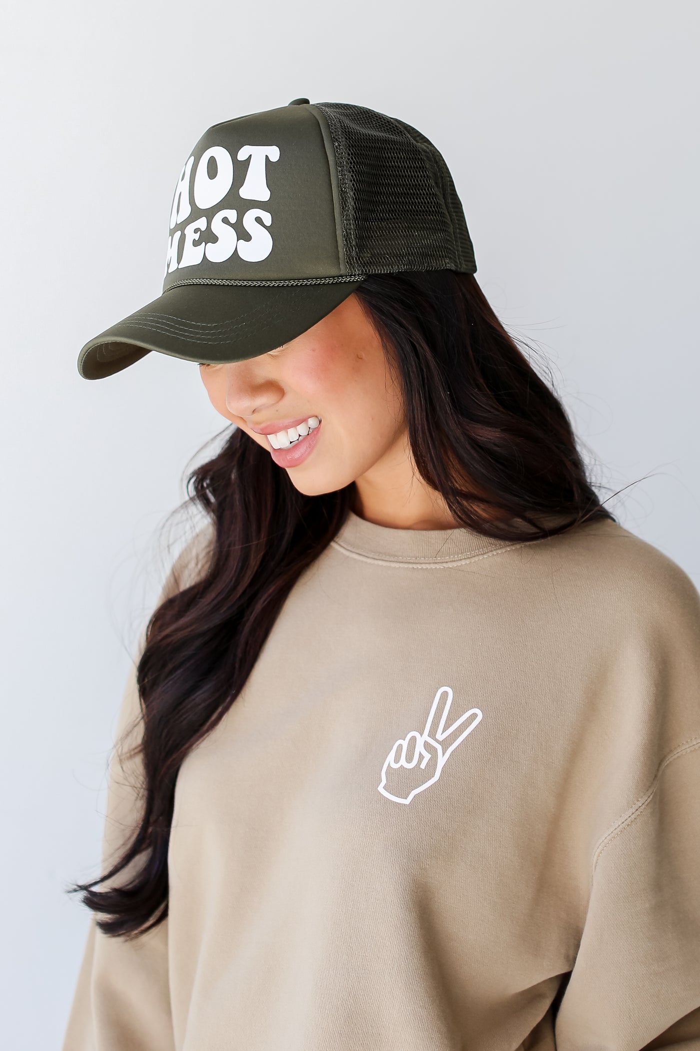 Olive Hot Mess Trucker Hat, holley gabrielle collab
