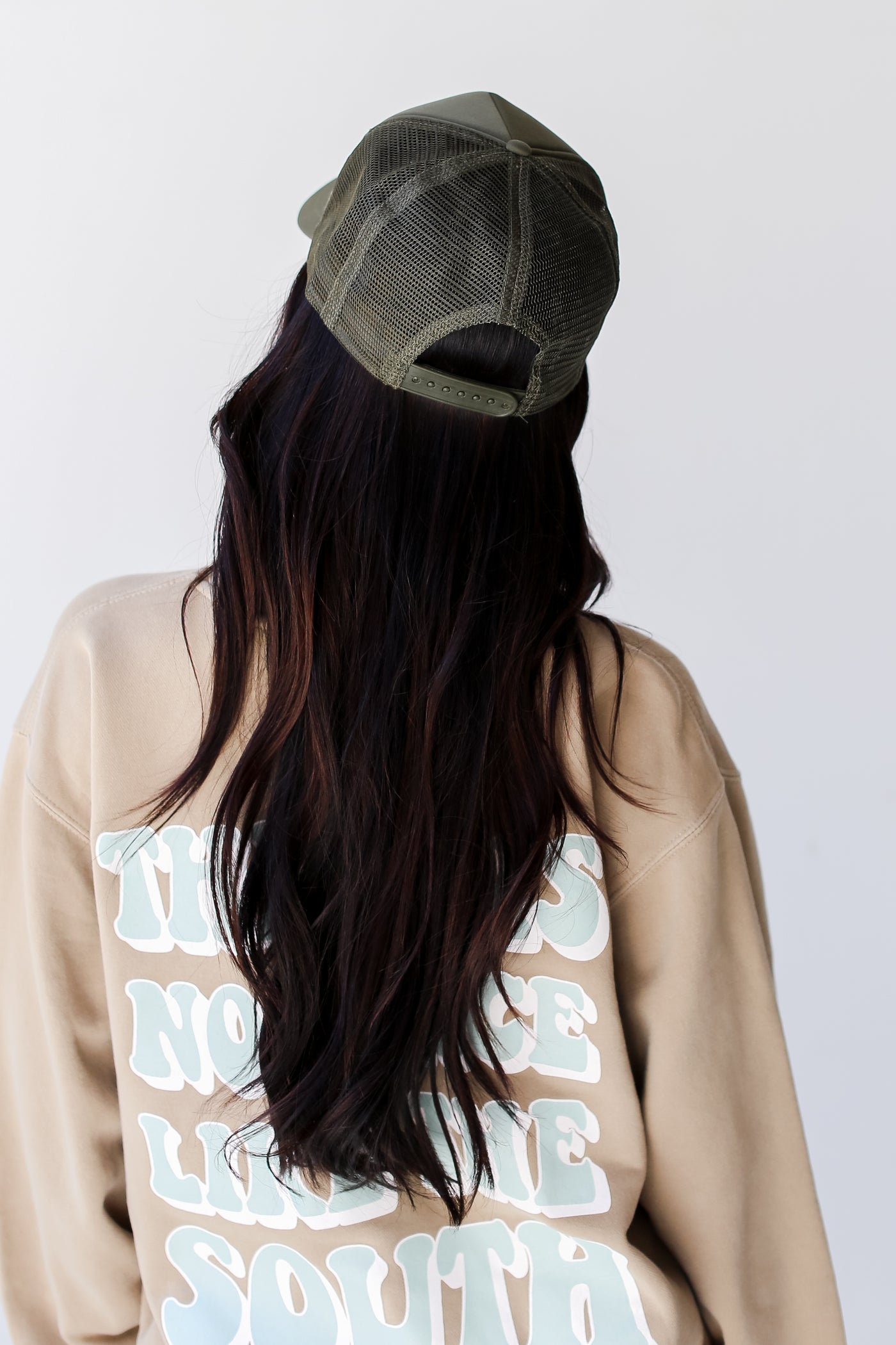Olive Hot Mess Trucker Hat back view
