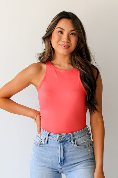 pink sleeveless Bodysuit on model