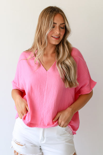 hot pink Linen Blouse front view