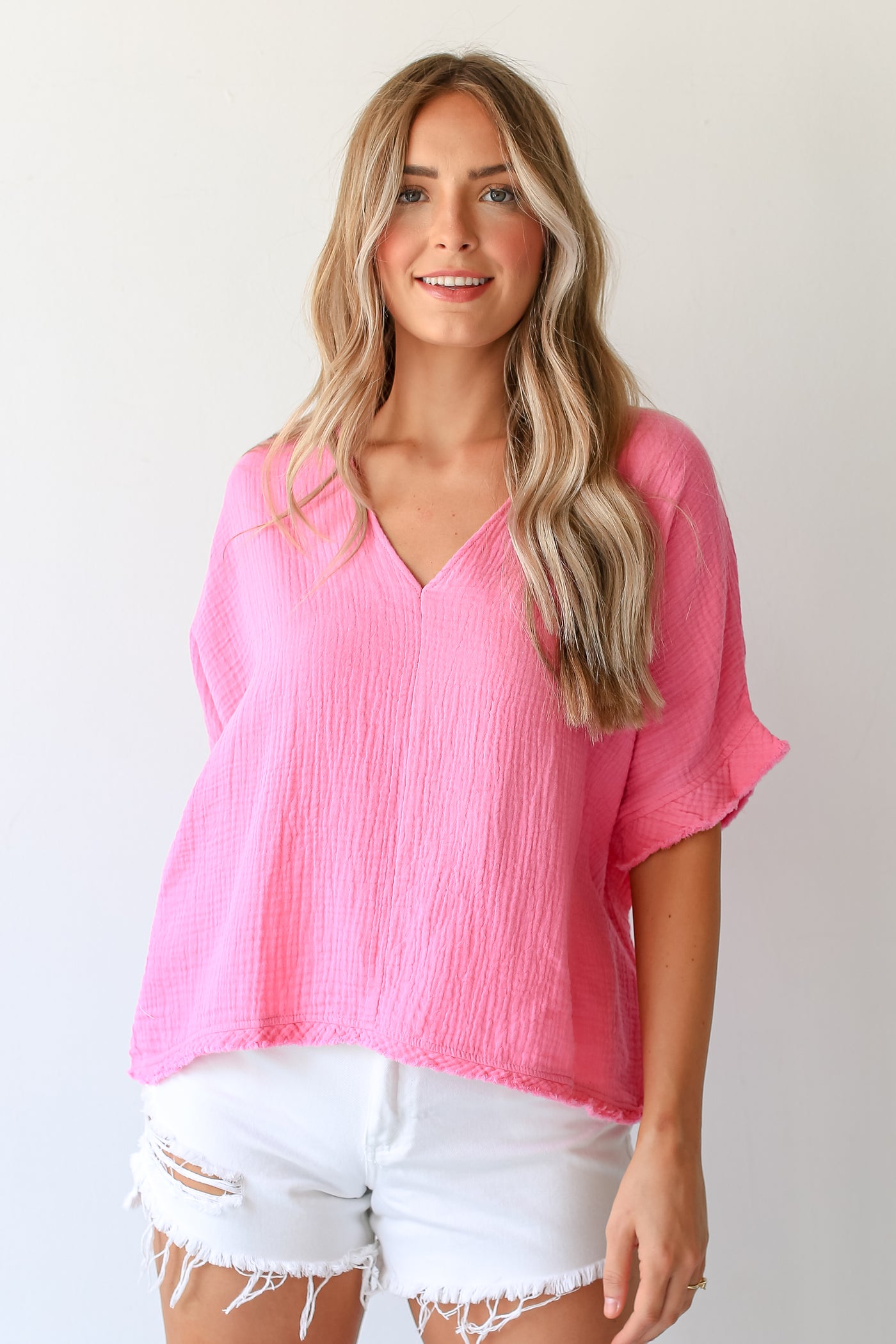 hot pink Linen Blouse front view