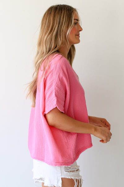 hot pink Linen Blouse side view