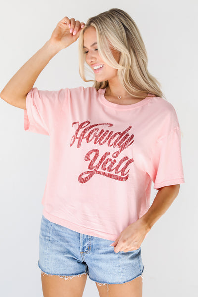 Howdy Yall Cropped Graphic Tee front view