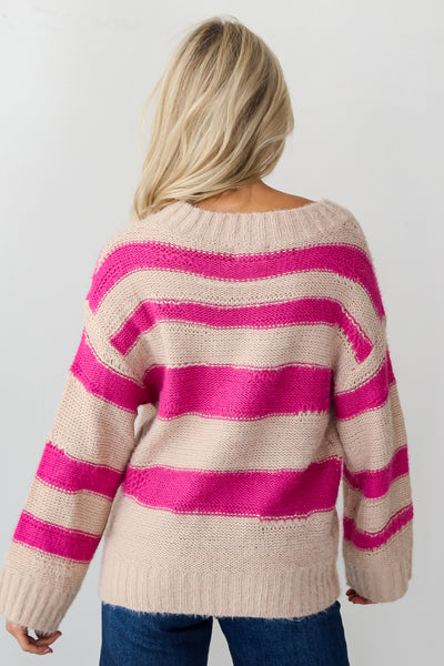 I Know What I Want Pink Striped Sequin Oversized Sweater back view