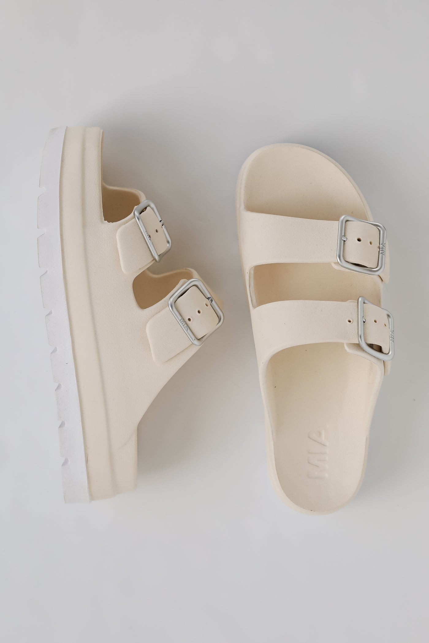 Cream Platform Double Strap Sandals for women