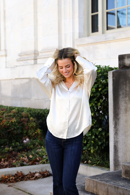 Pristine Luxury Satin Button-Up Blouse