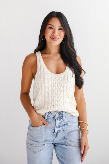 Impressively Charming Natural Cable Knit Tank