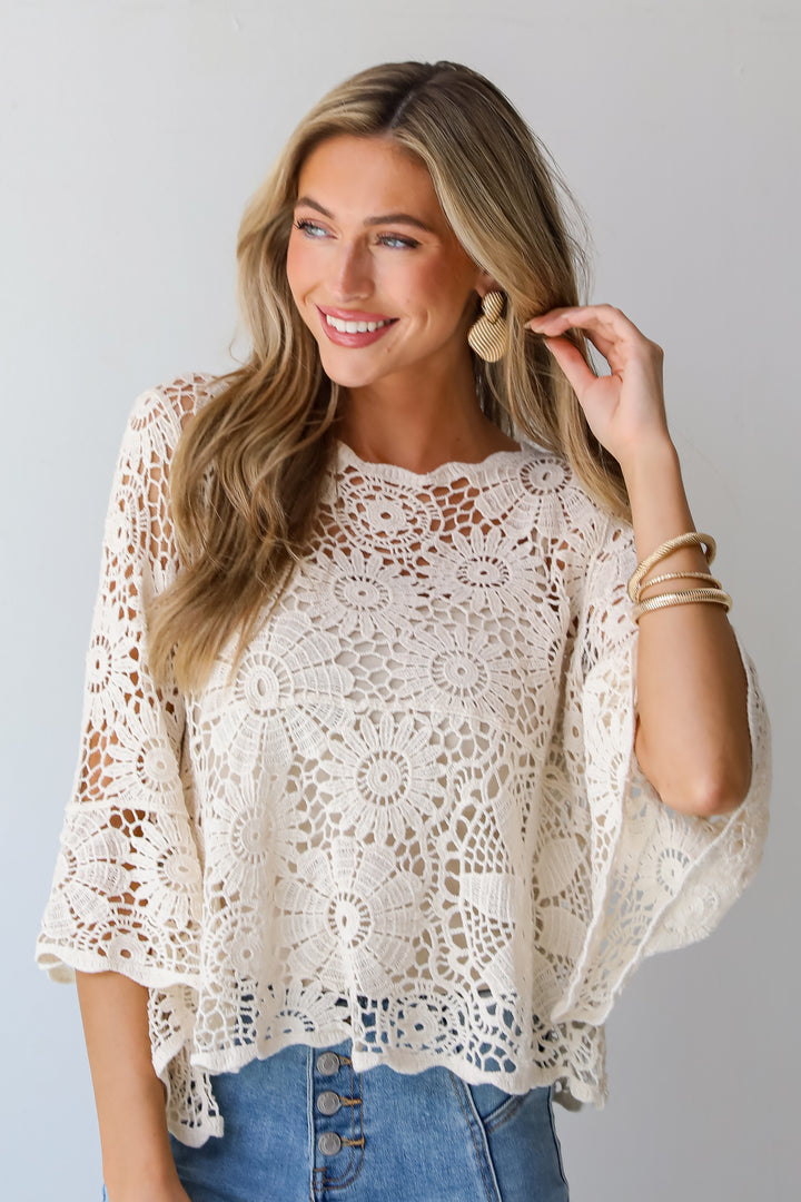 Sincerely Marvelous Ivory Crochet Knit Top