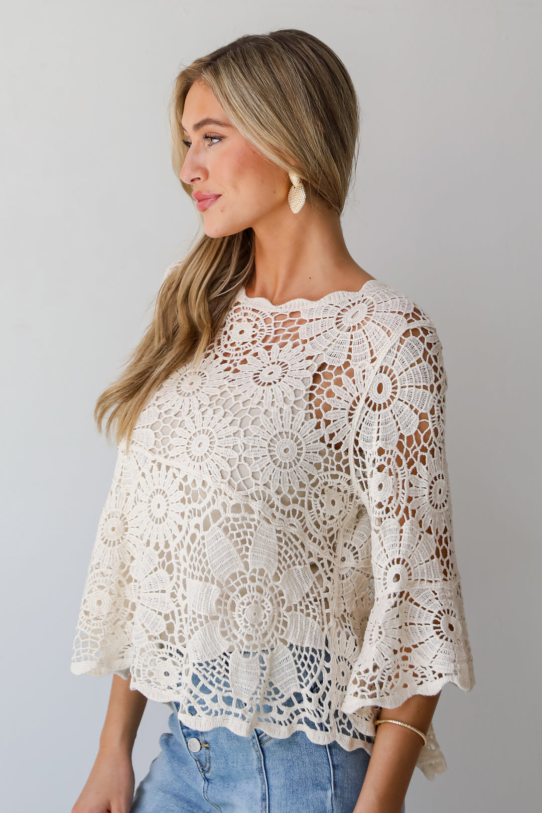 Sincerely Marvelous Ivory Crochet Knit Top