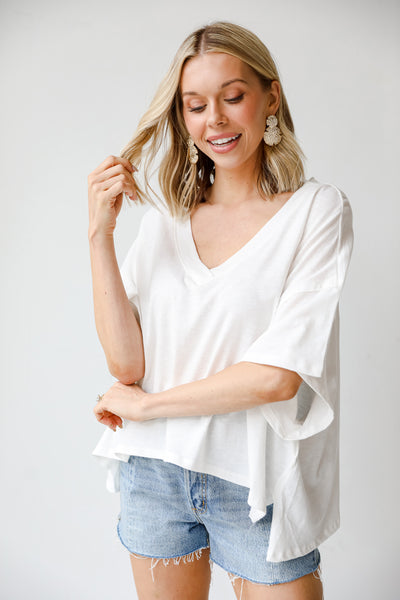 white Cropped Tee on model