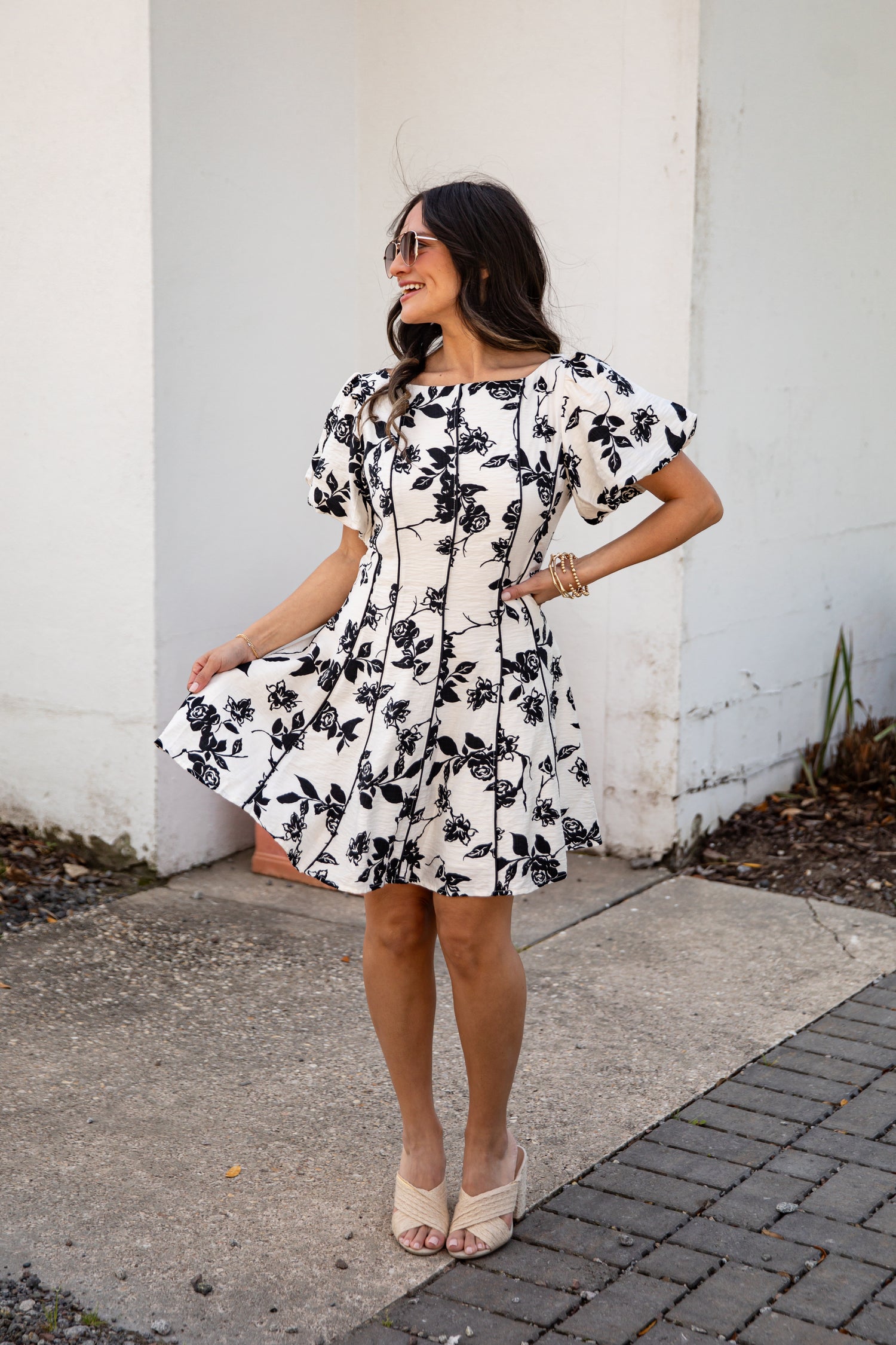 Trendy Ivory A-Line Floral Mini Dress | Women's Dresses