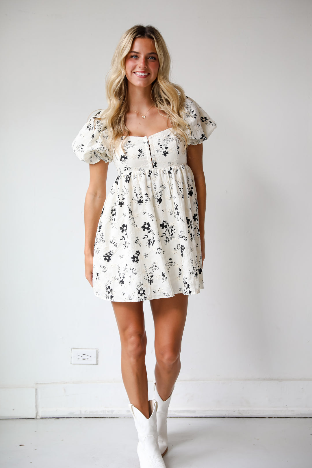 VIP Treatment Ivory Floral Babydoll Mini Dress