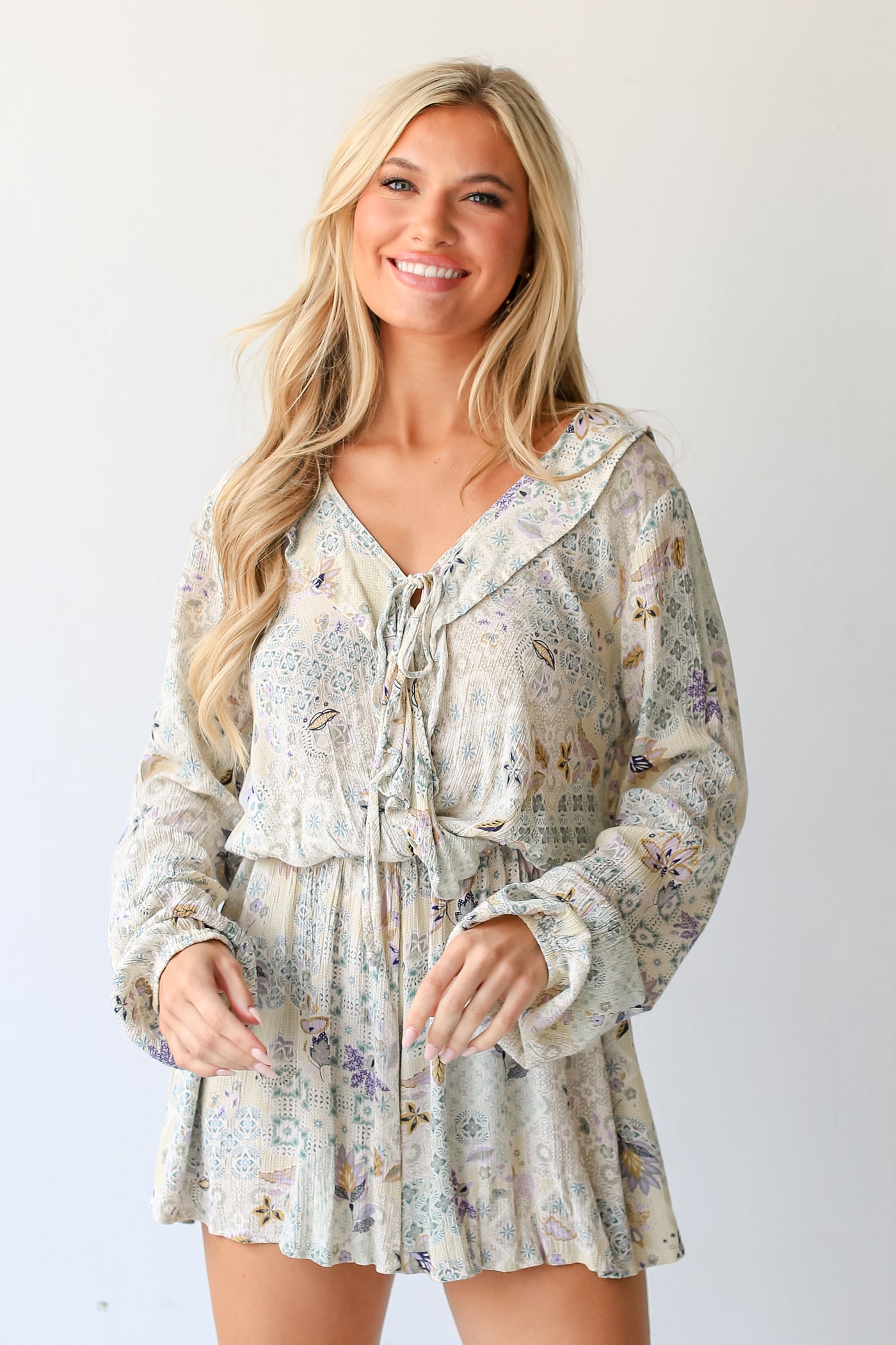 Floral Paisley Romper front view
