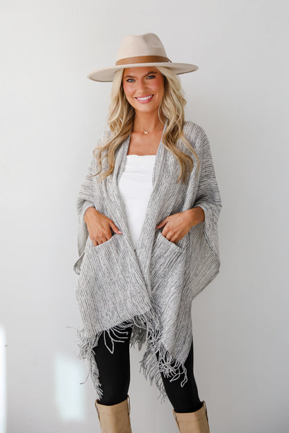 Cozy Afternoon Ivory Knit Fringe Shawl