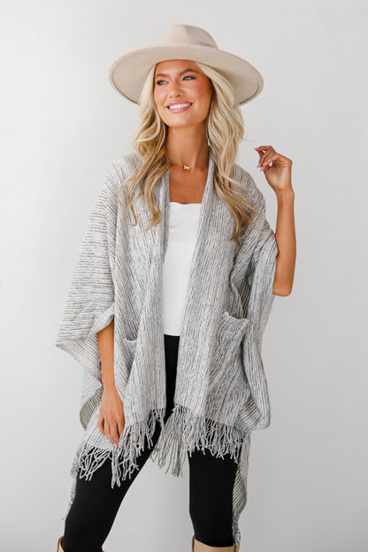 Cozy Afternoon Ivory Knit Fringe Shawl