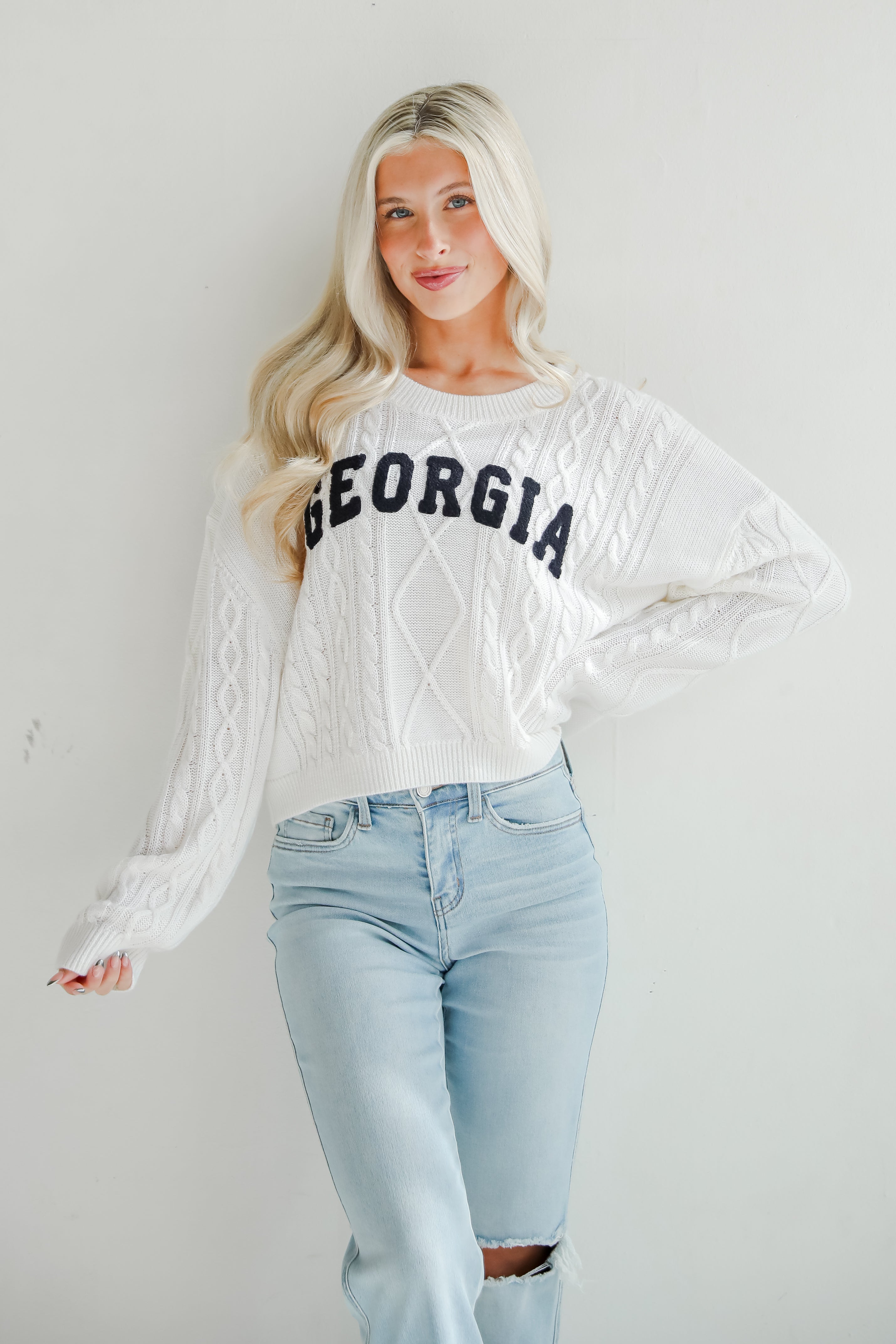 Ivory Georgia Cable Knit Sweater