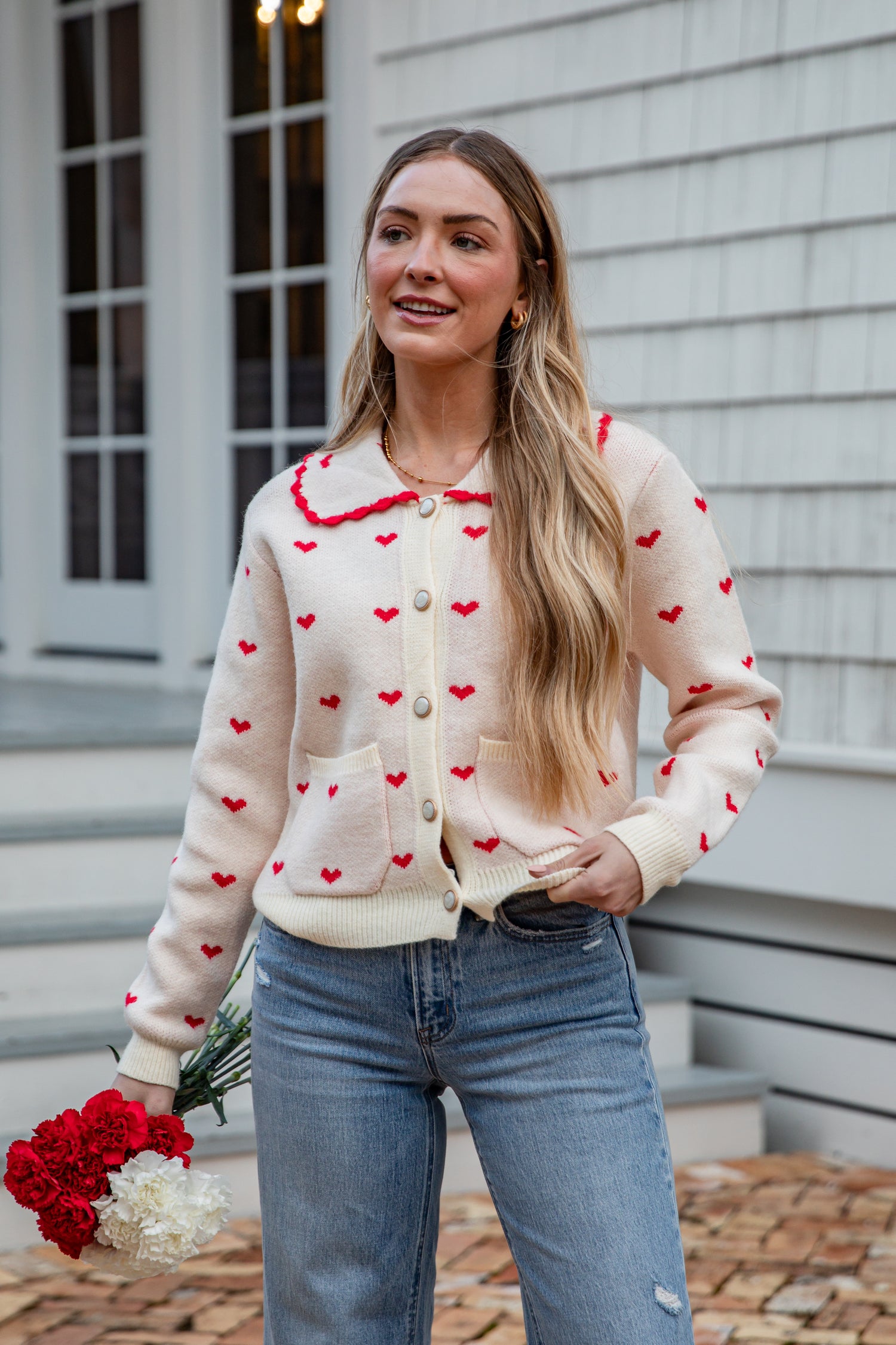 red dress white cardigan Colorblock Cardigan