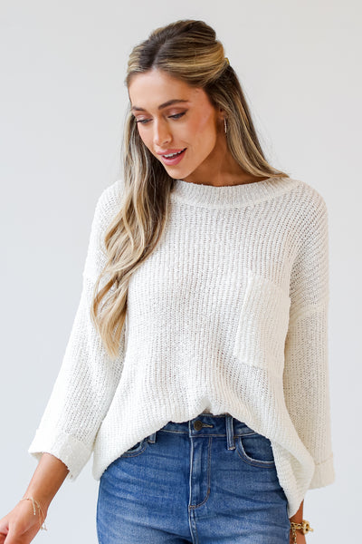white Lightweight Knit Sweater tucked in