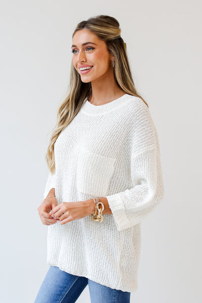 white Lightweight Knit Sweater side view