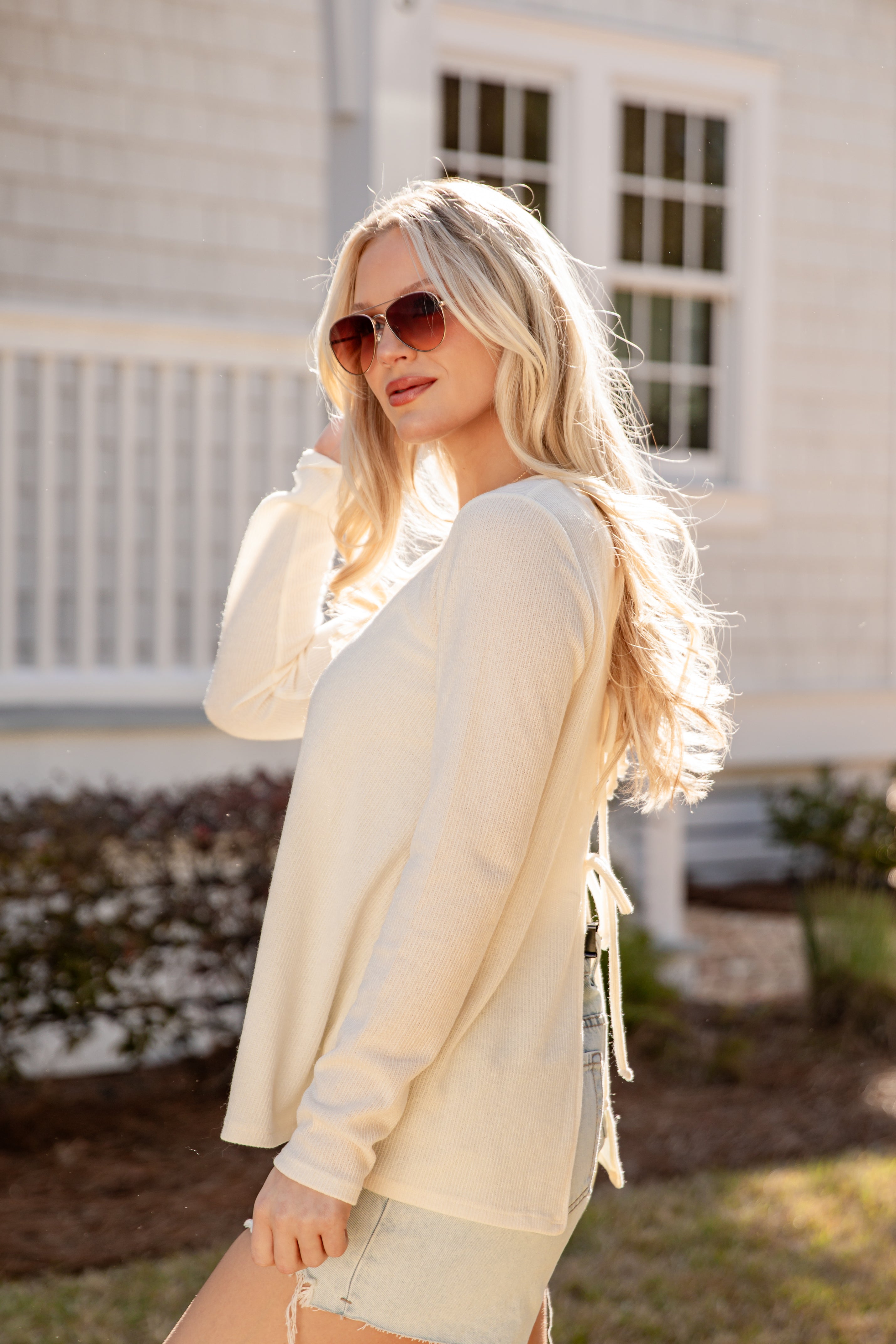Vanilla Sky Essential Knit Tie-Back Top | Trendy Women Tops