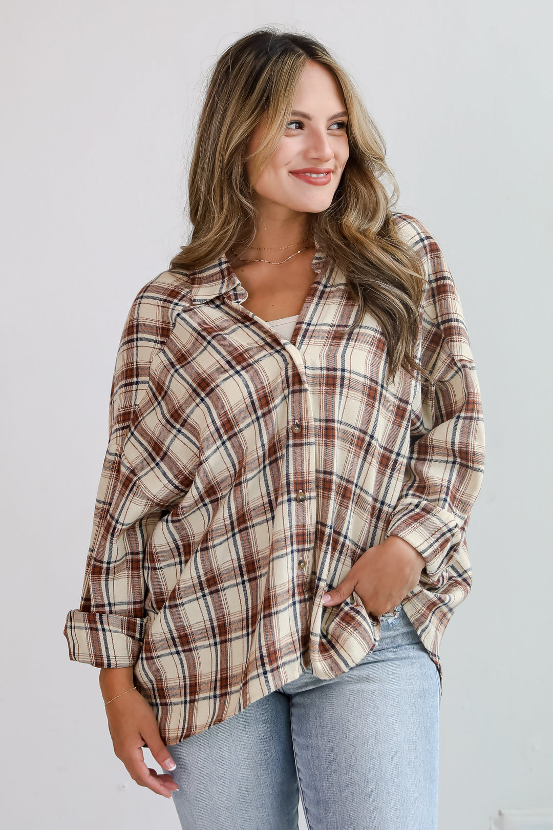 Adorably Classic Beige Plaid Flannel