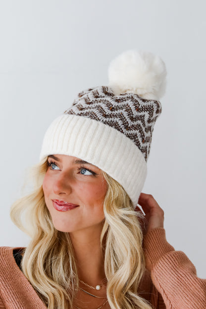 Alpine Poise Ivory Pom Pom Beanie