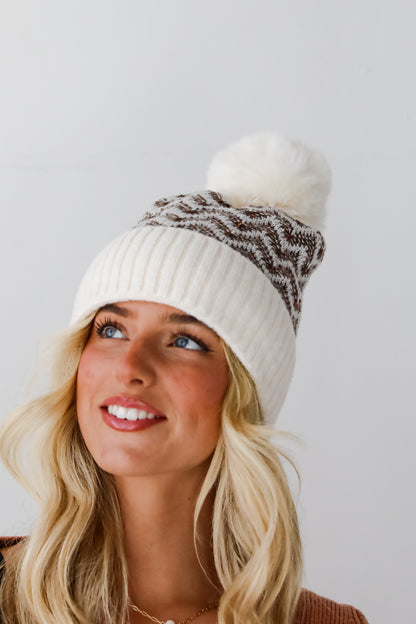 Alpine Poise Ivory Pom Pom Beanie