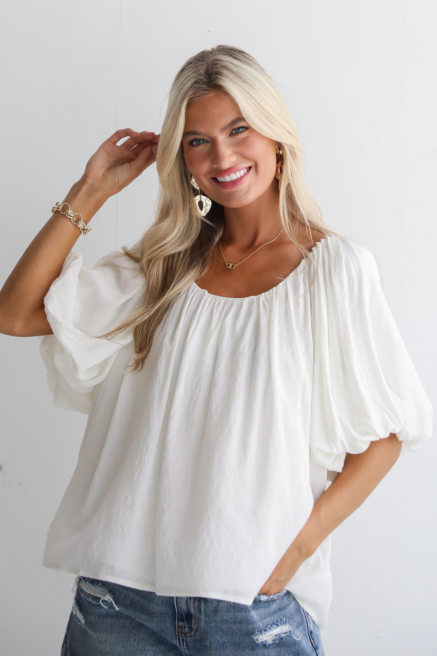 Classic Moment Off White Puff Sleeve Blouse