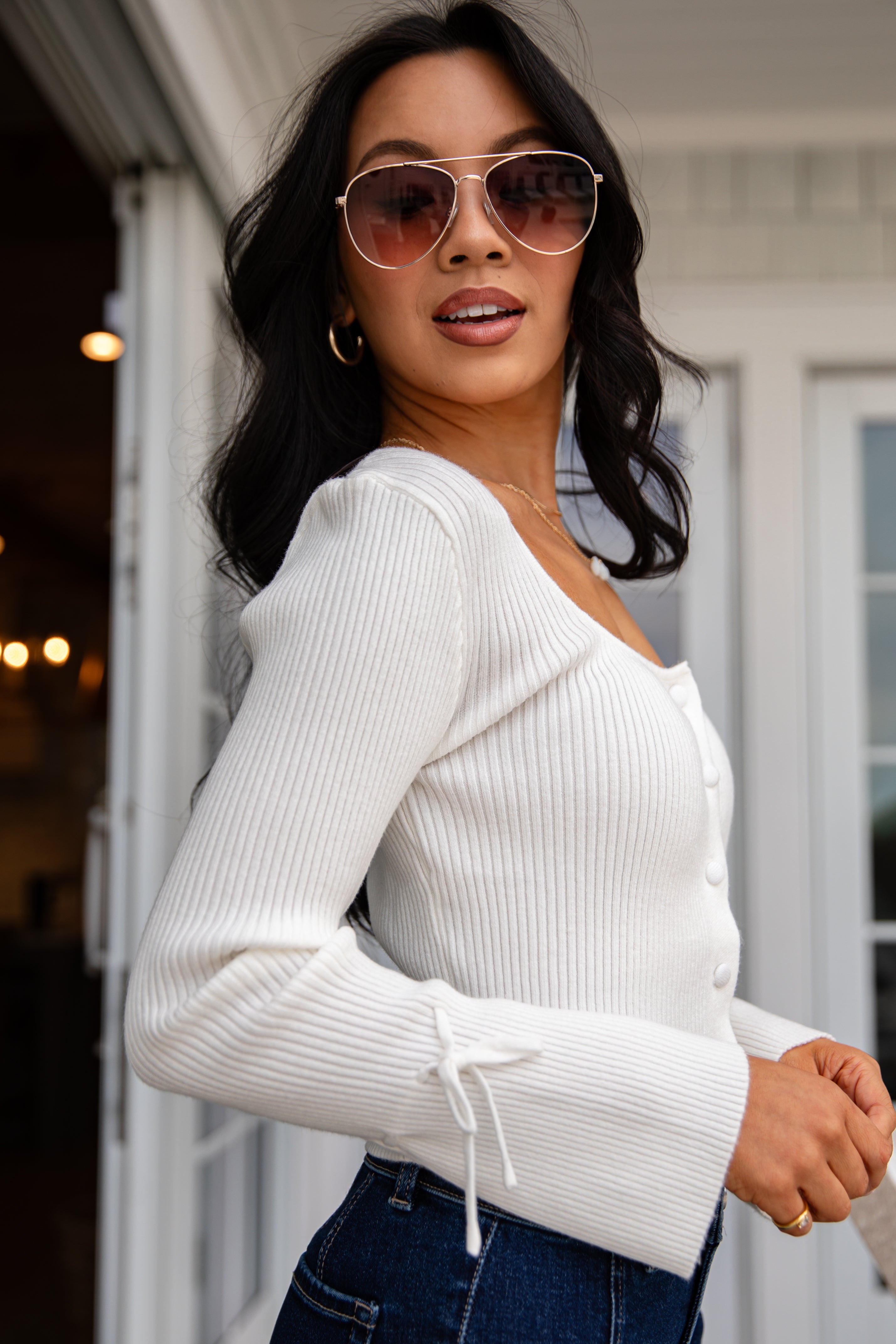 Written in Love Ivory Ribbed Knit | Trendy Women's Tops