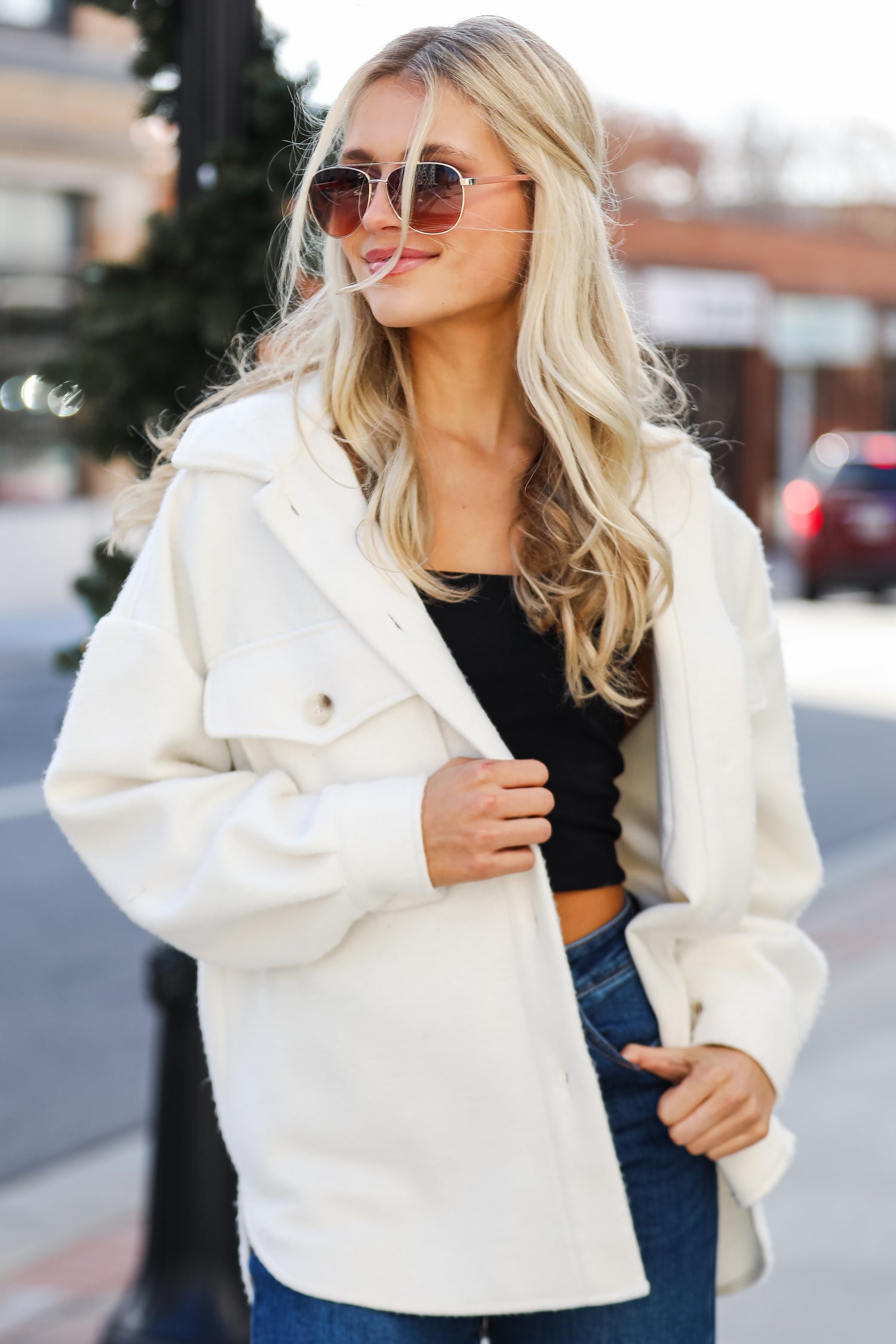 cute fuzzy Ivory Shacket