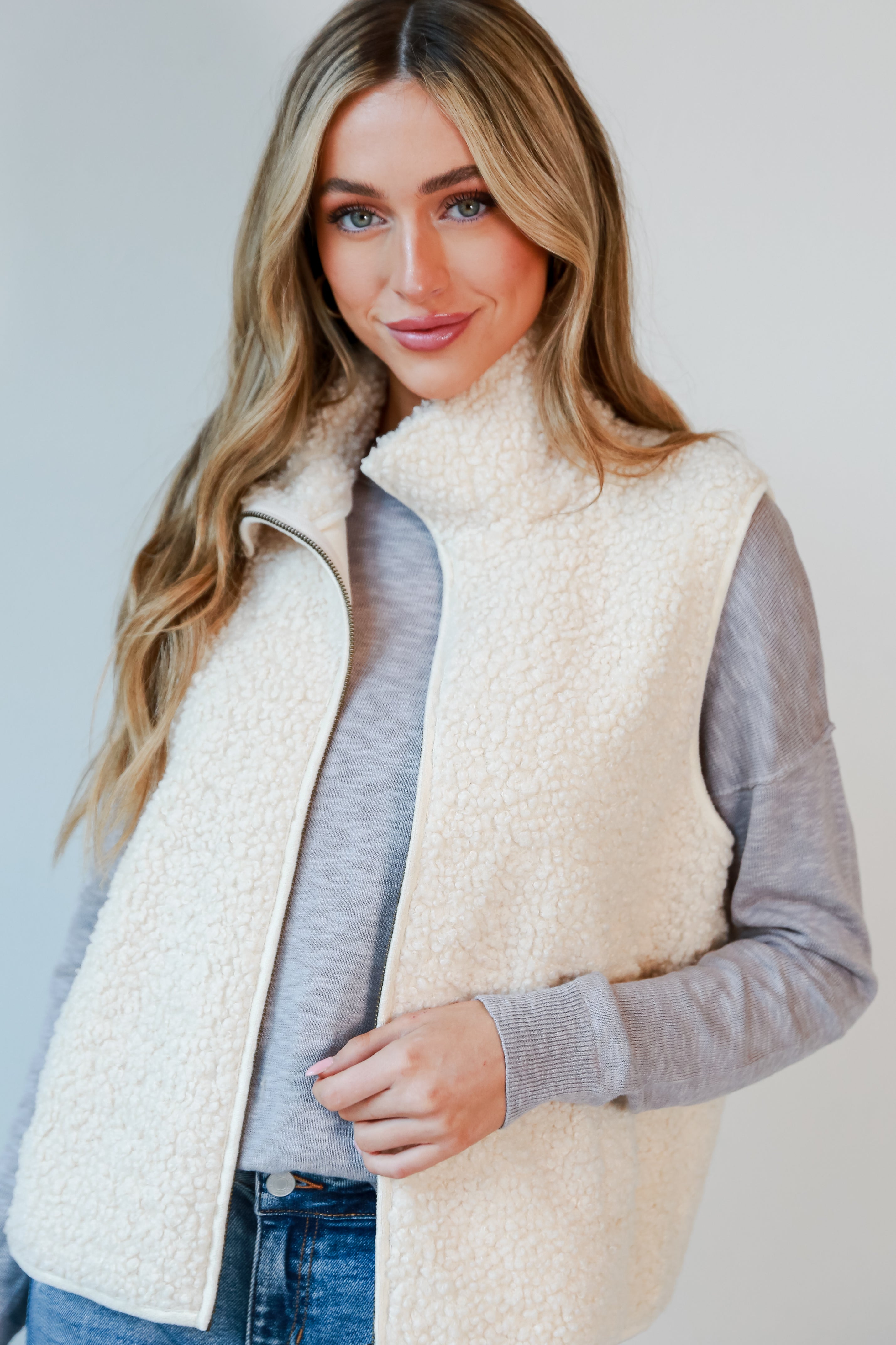 womens Ivory Sherpa Vest