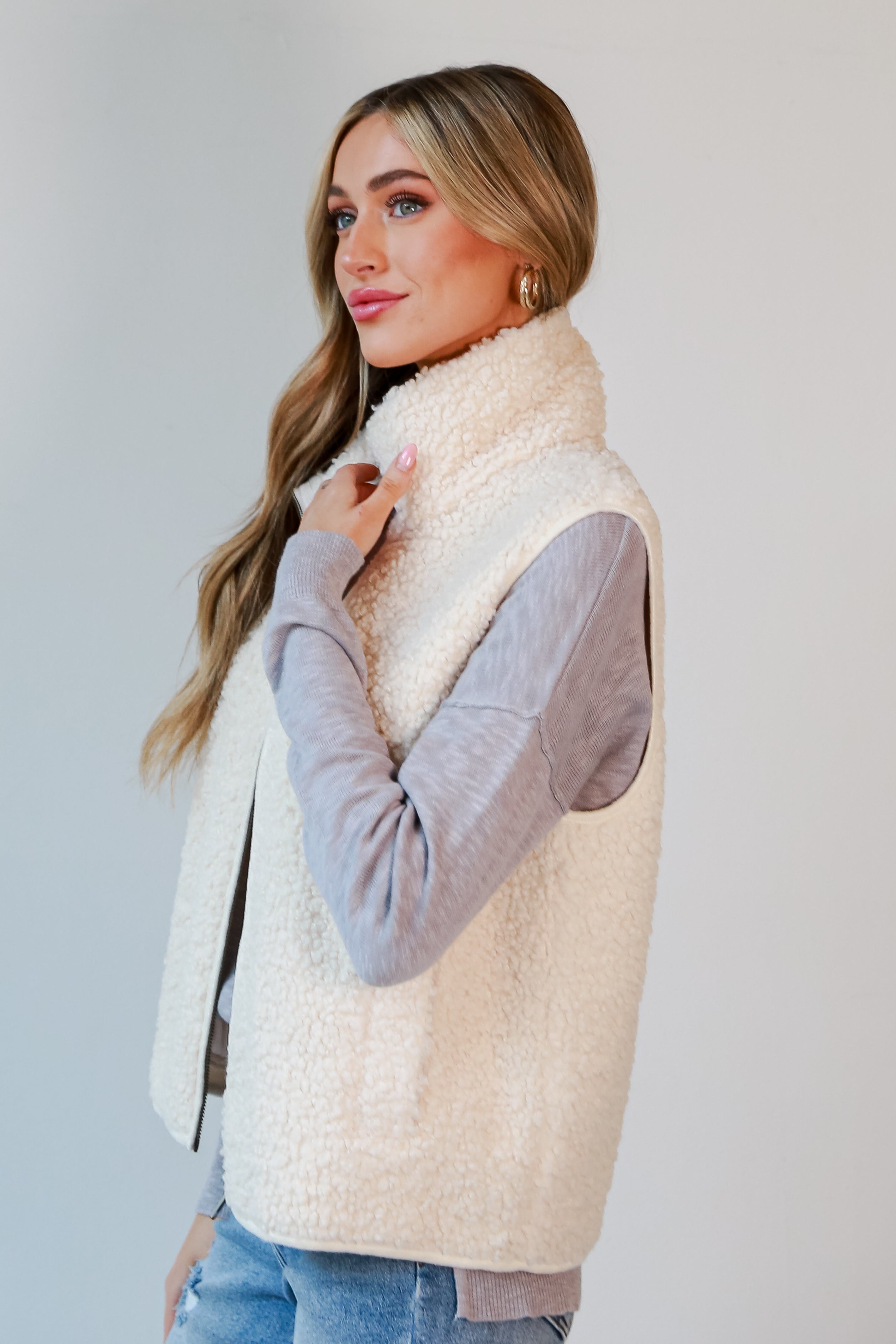 Ivory Sherpa Vest side view