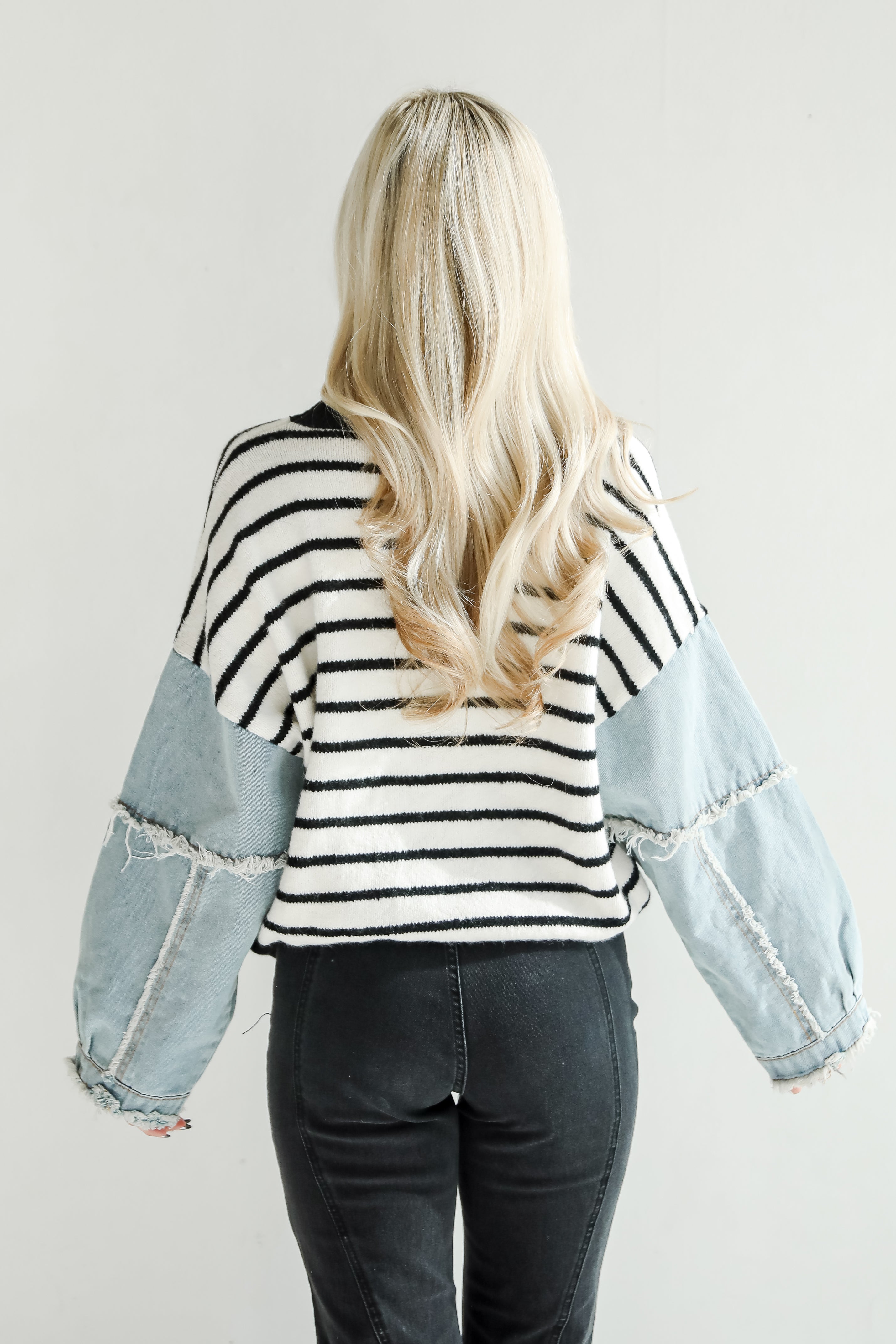 Coveted Element Ivory Striped Contrast Sweater