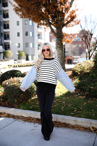 Coveted Element Ivory Striped Contrast Sweater