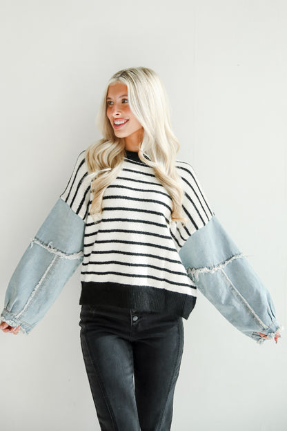 Coveted Element Ivory Striped Contrast Sweater