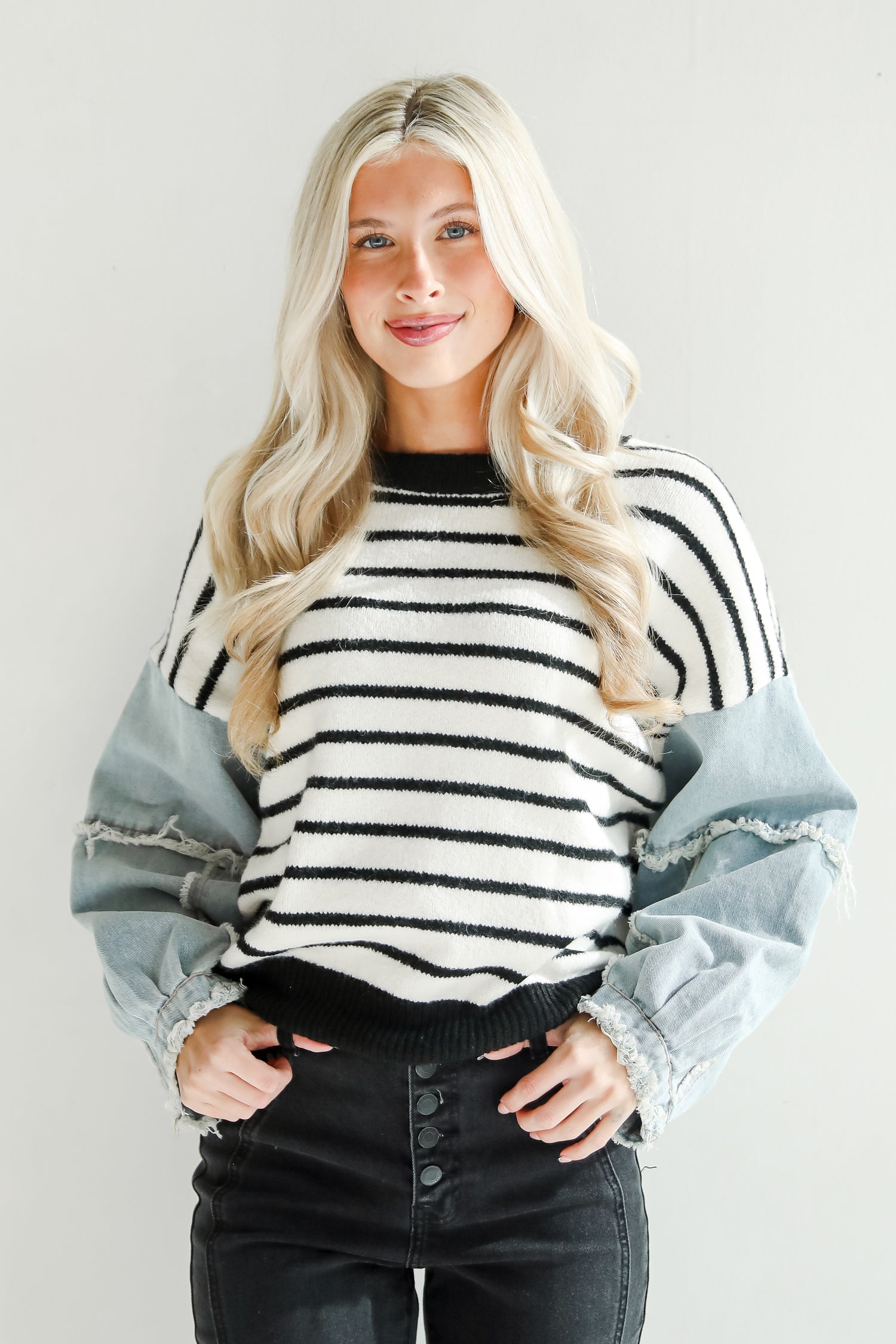 Coveted Element Ivory Striped Contrast Sweater