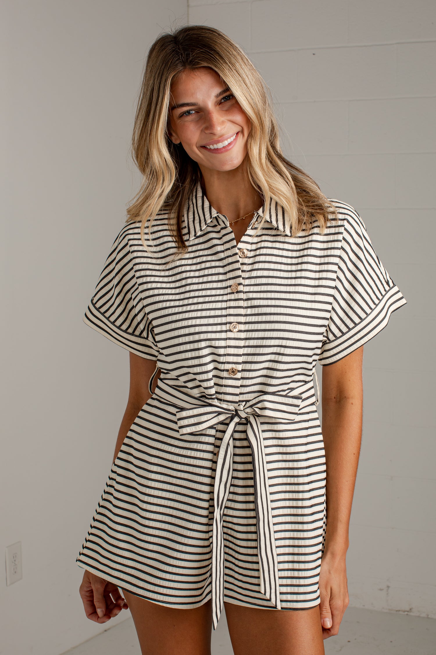 In Good Company Ivory Striped Romper