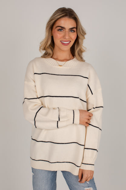 Classic Contrast Ivory Stripe Sweater