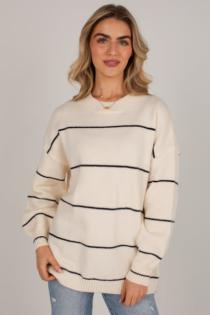 Classic Contrast Ivory Stripe Sweater
