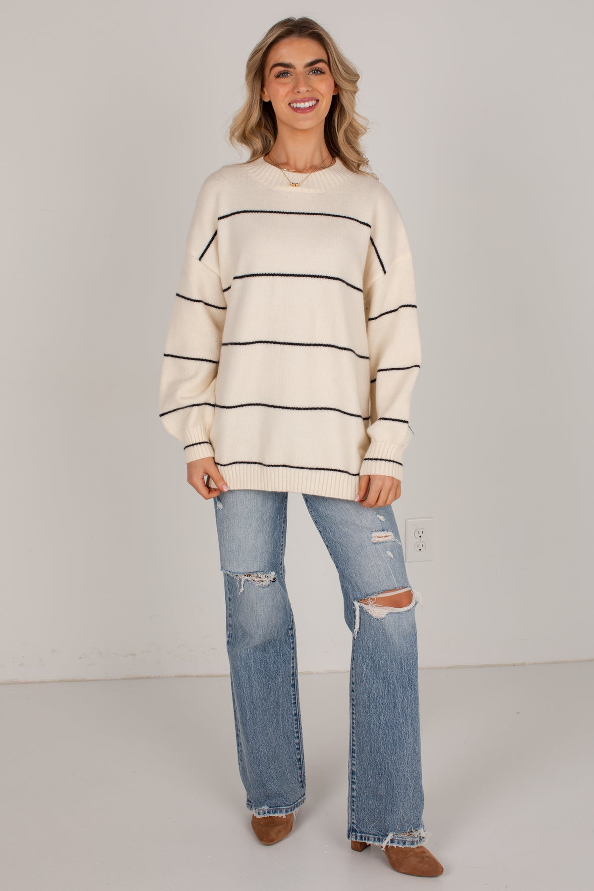 Classic Contrast Ivory Stripe Sweater