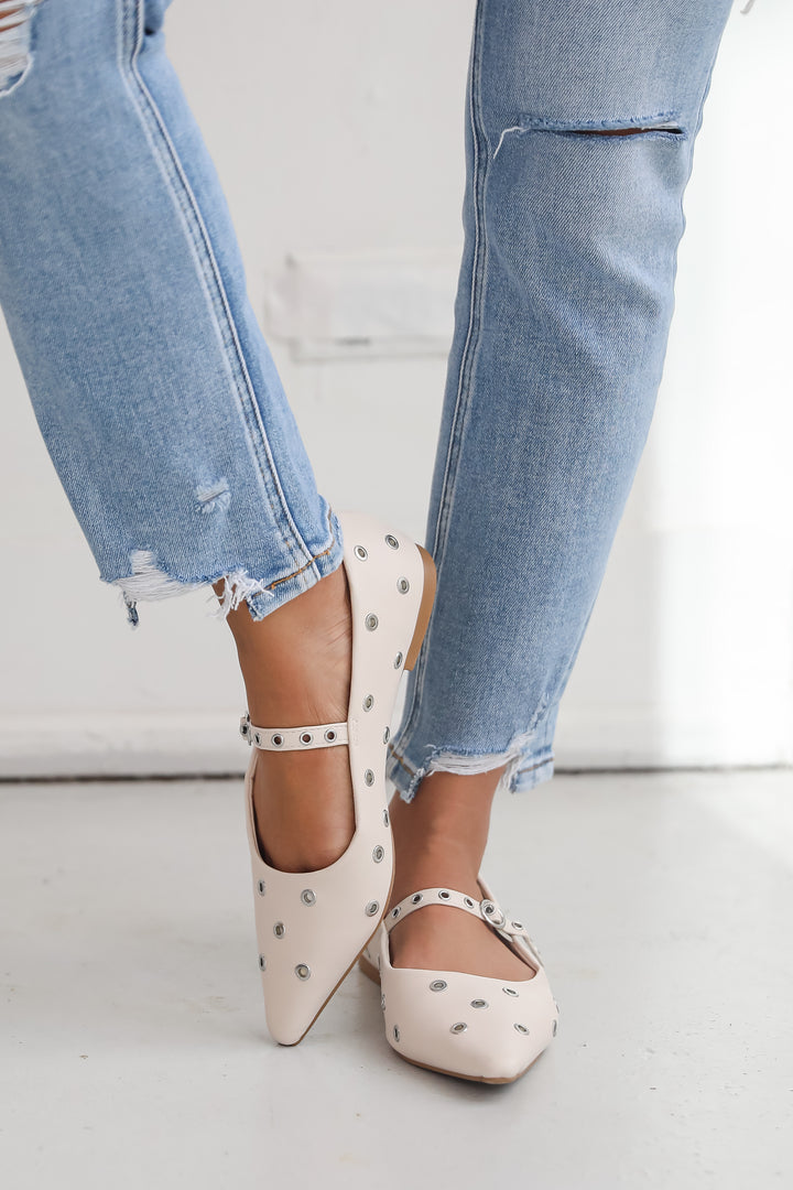 Stay On Point Ivory Studded Flats