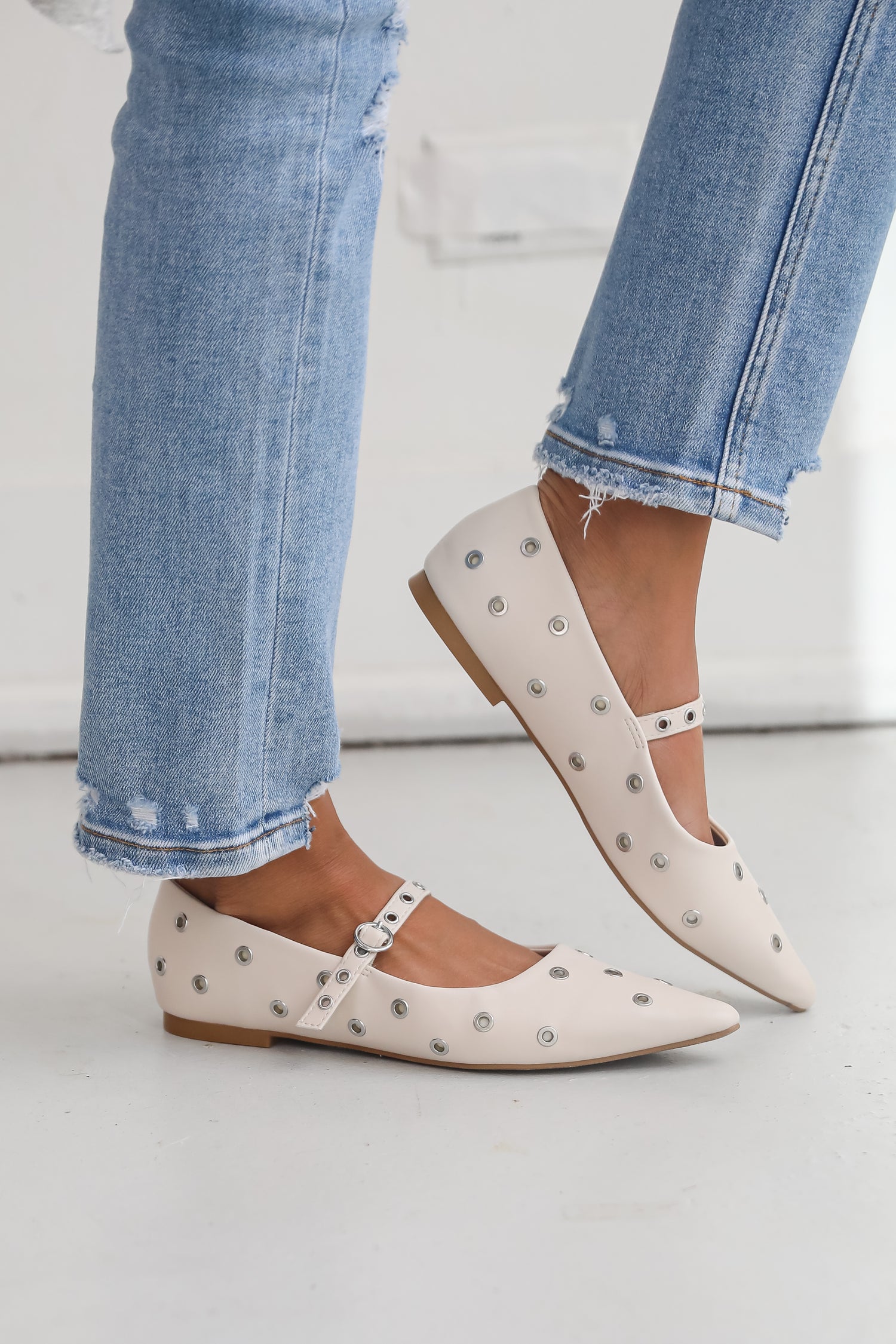 Stay On Point Ivory Studded Flats