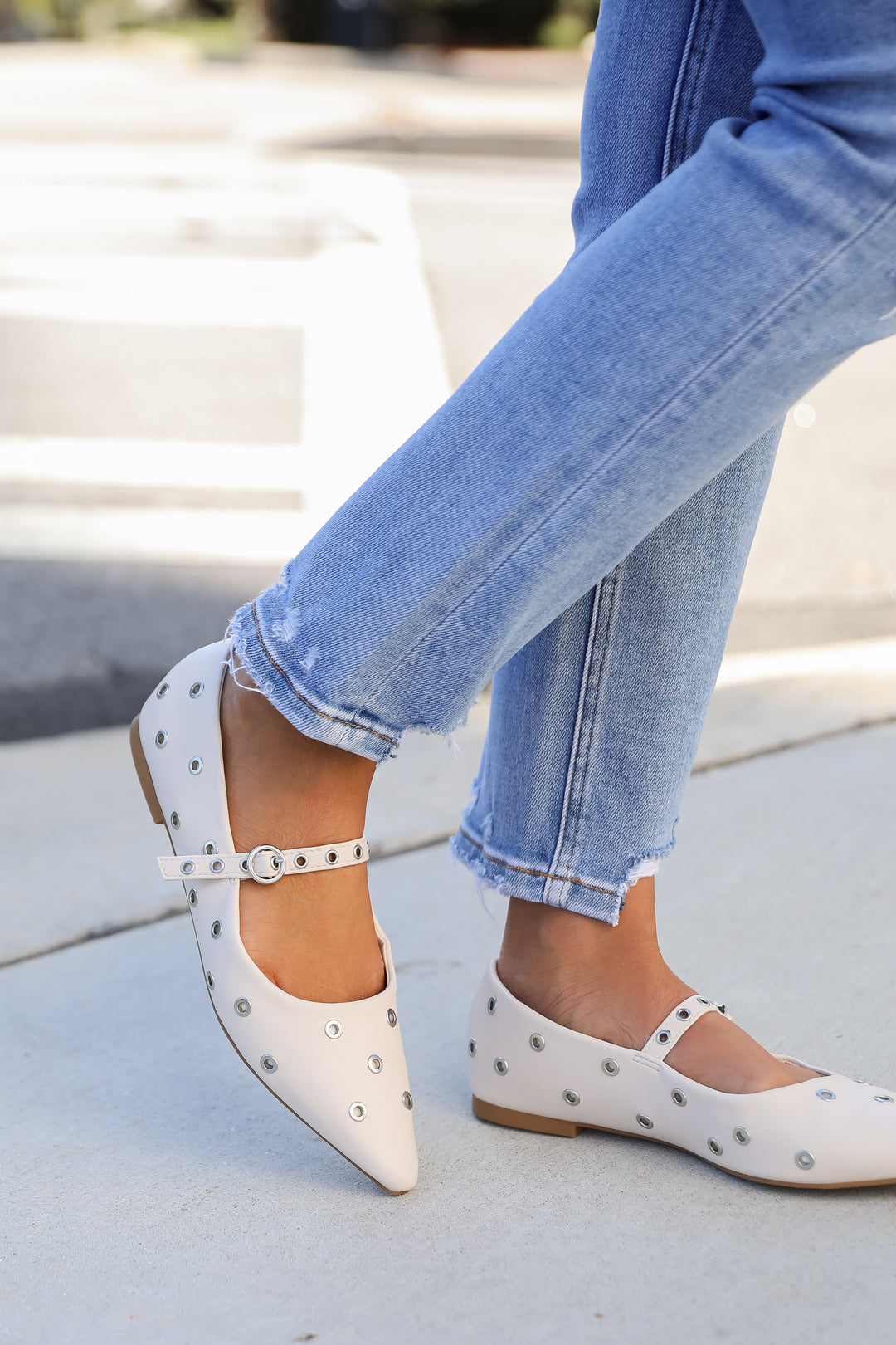 Stay On Point Ivory Studded Flats