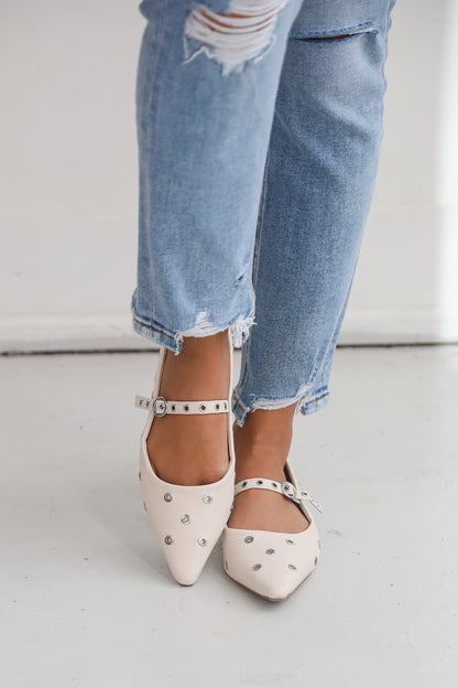 Stay On Point Ivory Studded Flats