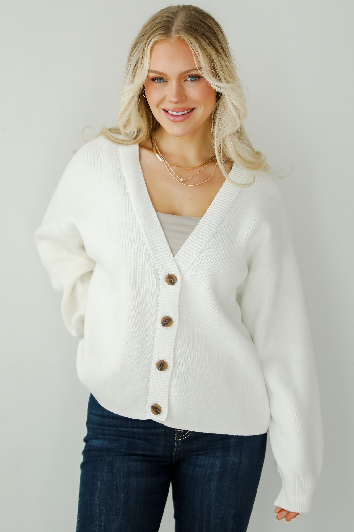 Cozy Ivory Oversized Sweater Cardigan White Sweaters DressUp