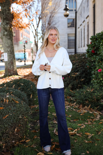 Snowy Streets Ivory Oversized Sweater Cardigan