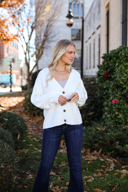 Snowy Streets Ivory Oversized Sweater Cardigan