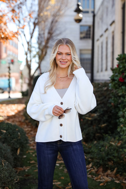 Snowy Streets Ivory Oversized Sweater Cardigan