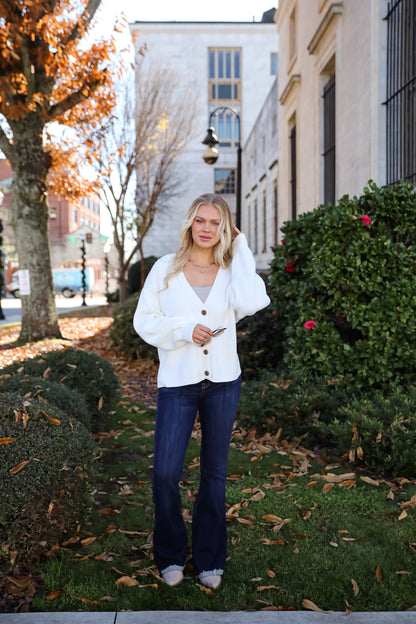 Snowy Streets Ivory Oversized Sweater Cardigan