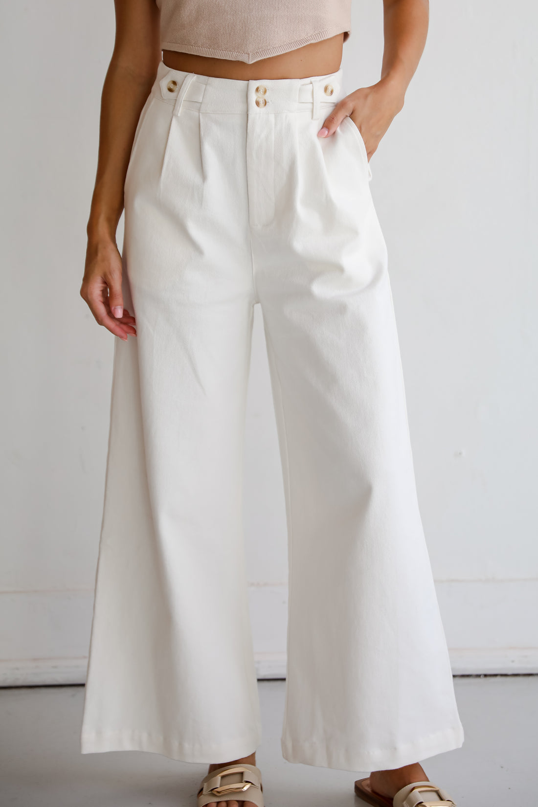 Posh Intent Ivory Wide Leg Trouser Jeans